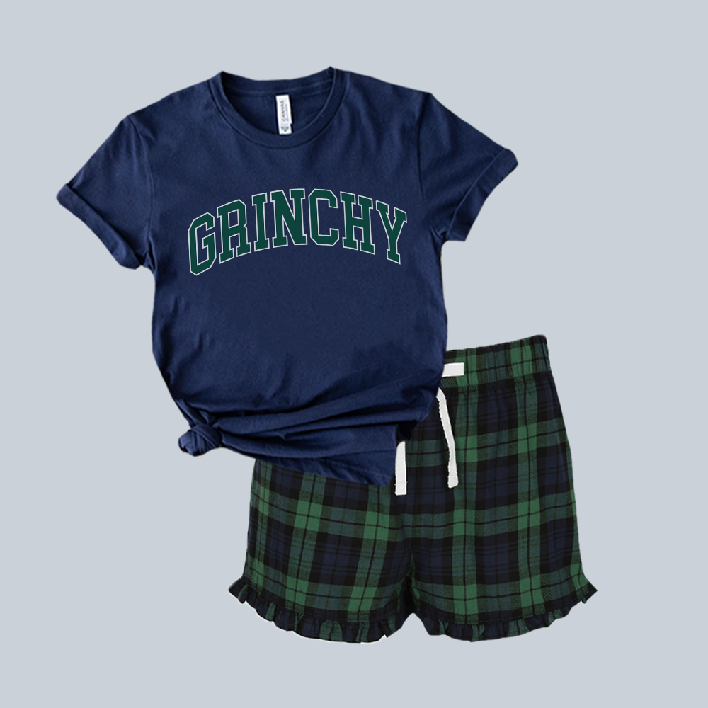 Grinchy Yuletide Christmas Navy Tee & Short Pyjama Set