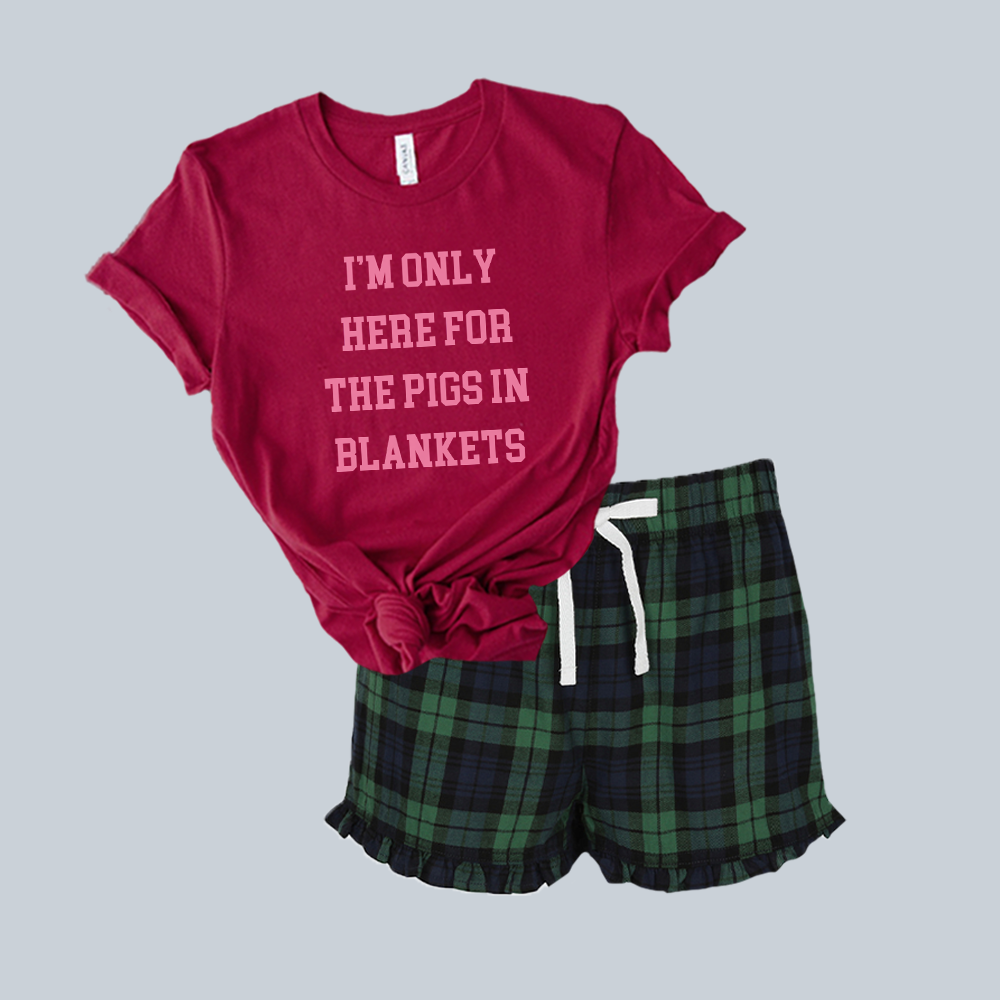 Here For The Pigs In Blankets Yuletide Christmas Red Tee & Short Pyjama Set