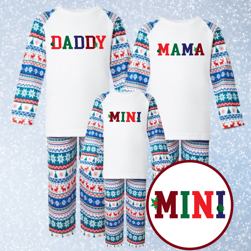 Christmas College Daddy, Mama & Mini Matching Festive Pyjamas