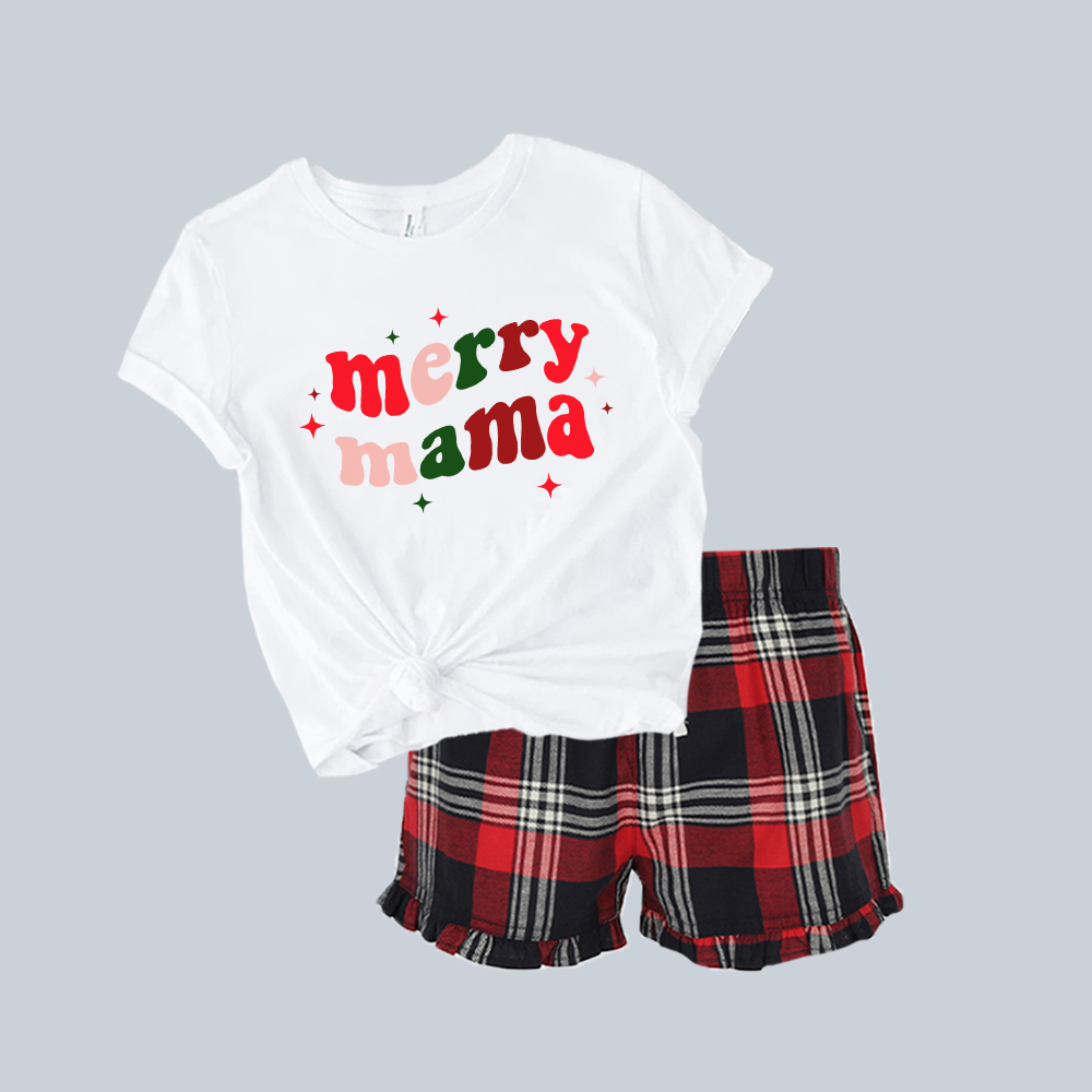 Merry Mama Yuletide Christmas White Tee & Short Pyjama Set
