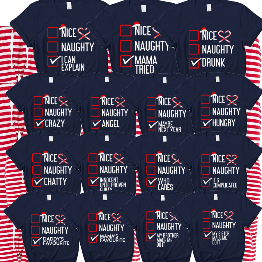 Tick Boxes Christmas List Family Red Striped Pyjamas