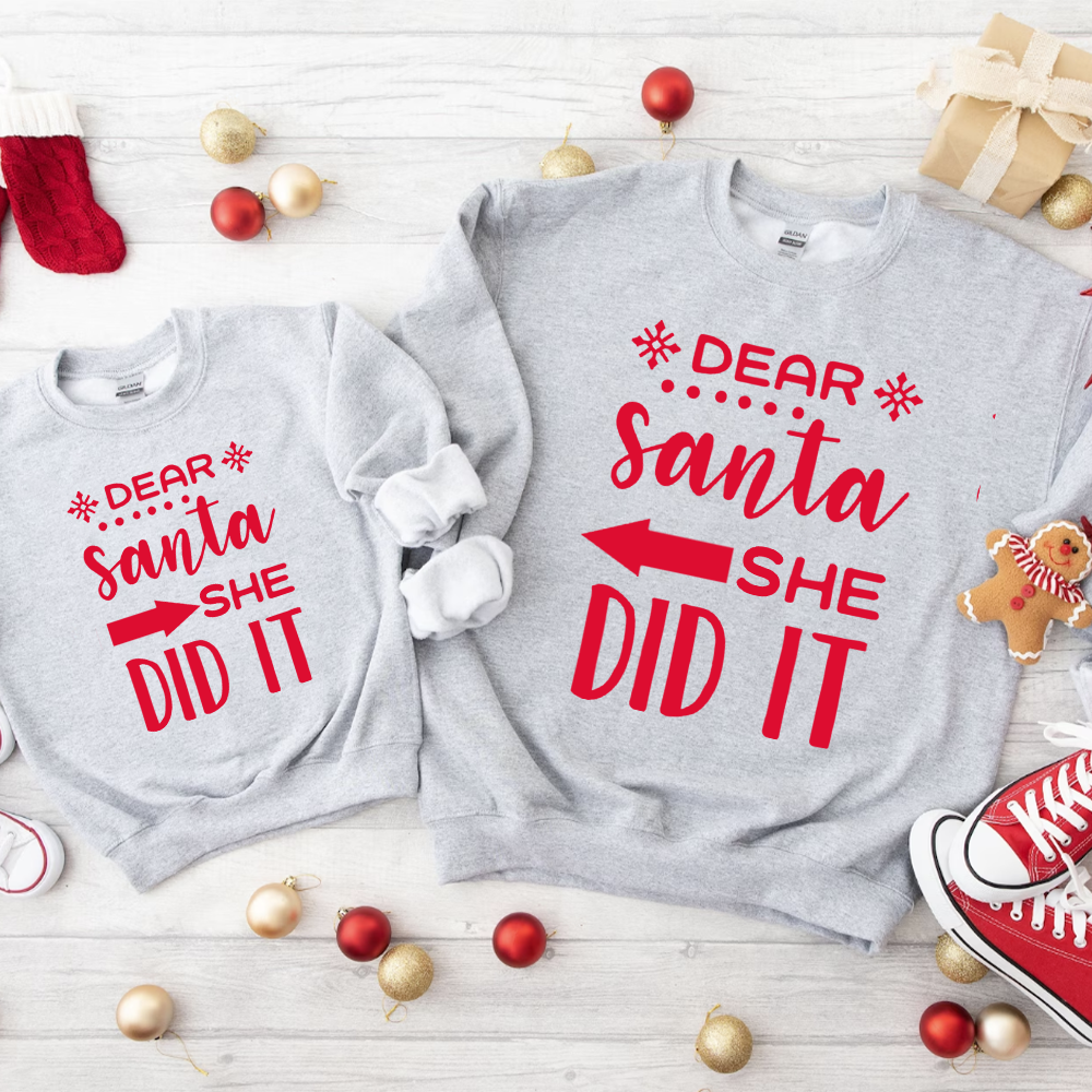 Dear Santa She Did It Matching Kids Sweatshirts